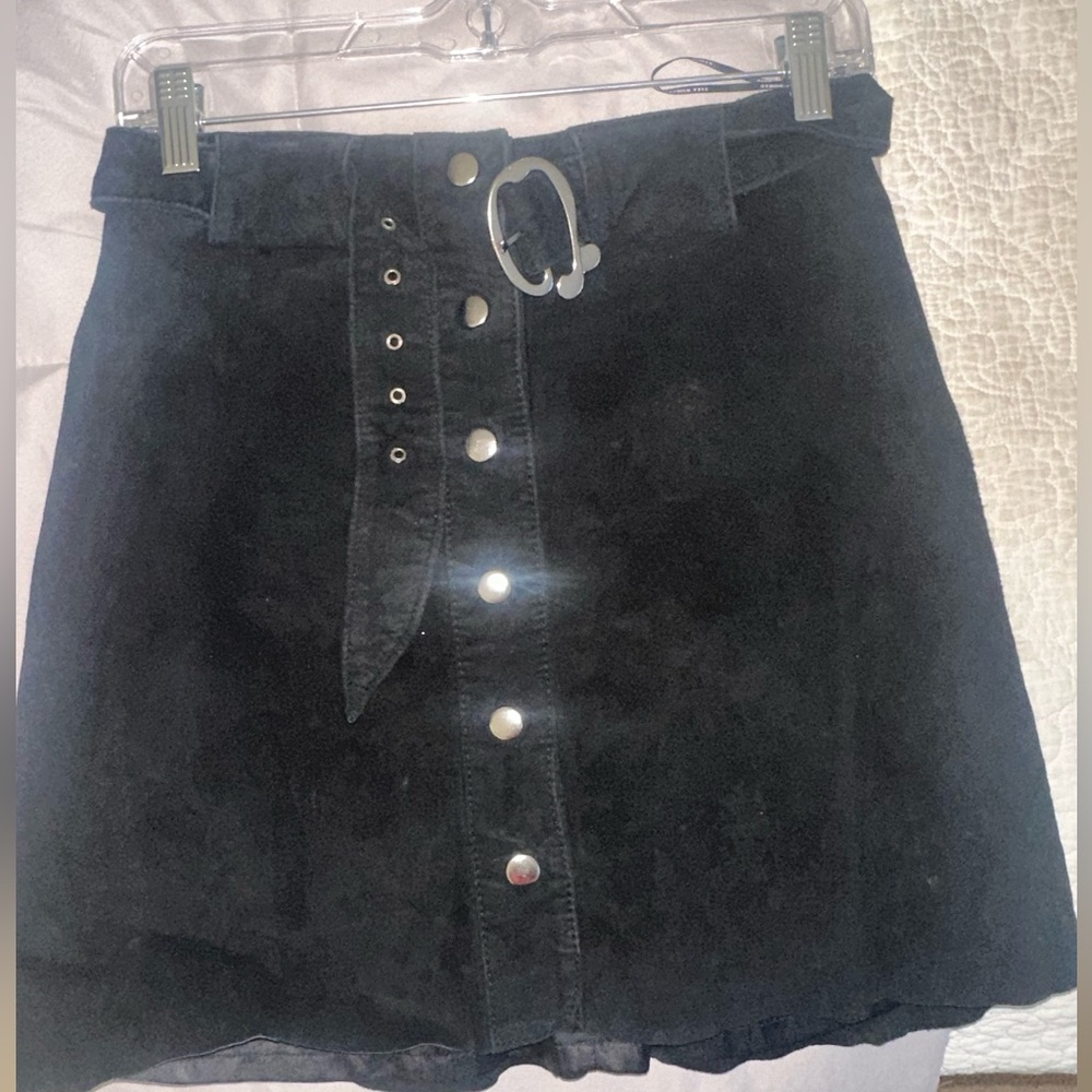 Zara suede mini skirt with silver button details and belt!